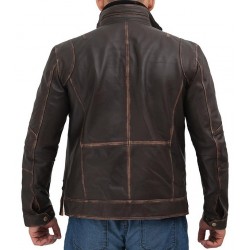 Dark Brown Mens Distressed Six Pocket Vintage Leather Jacket